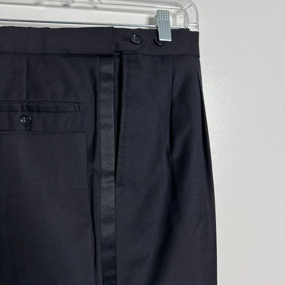 Oliver Wicks Italy Mens 52L Black Wool Two-Piece Suit 36W Pants Solid Super 110s